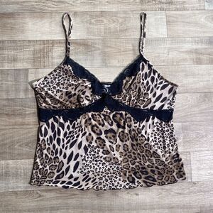 Studio Donatella Women’s Size L Black & Brown Cheetah Babydoll Pajama Top